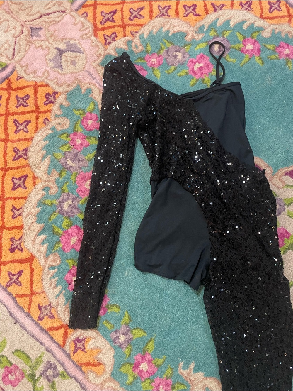 Black One-Shoulder Sequin dance costume by Weisman ma